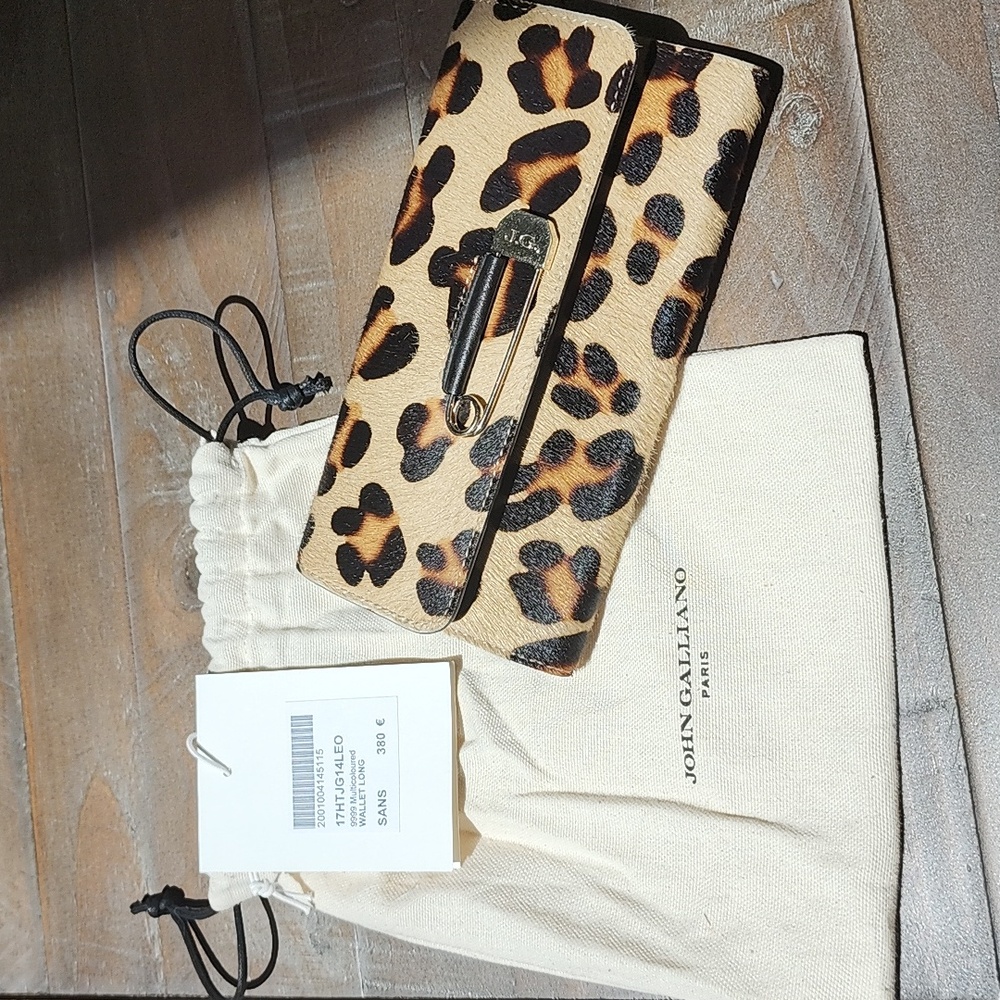 John Galliano Leopard Print Wallet Brown Black